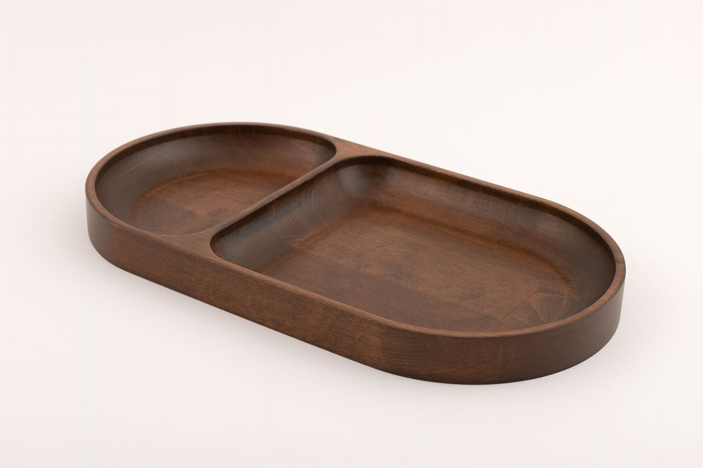 Dual Compartment Oval Valet Tray in Beech Wood