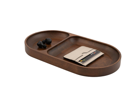 Oval Valet Tray, 2 Compartments, Walnut Stained