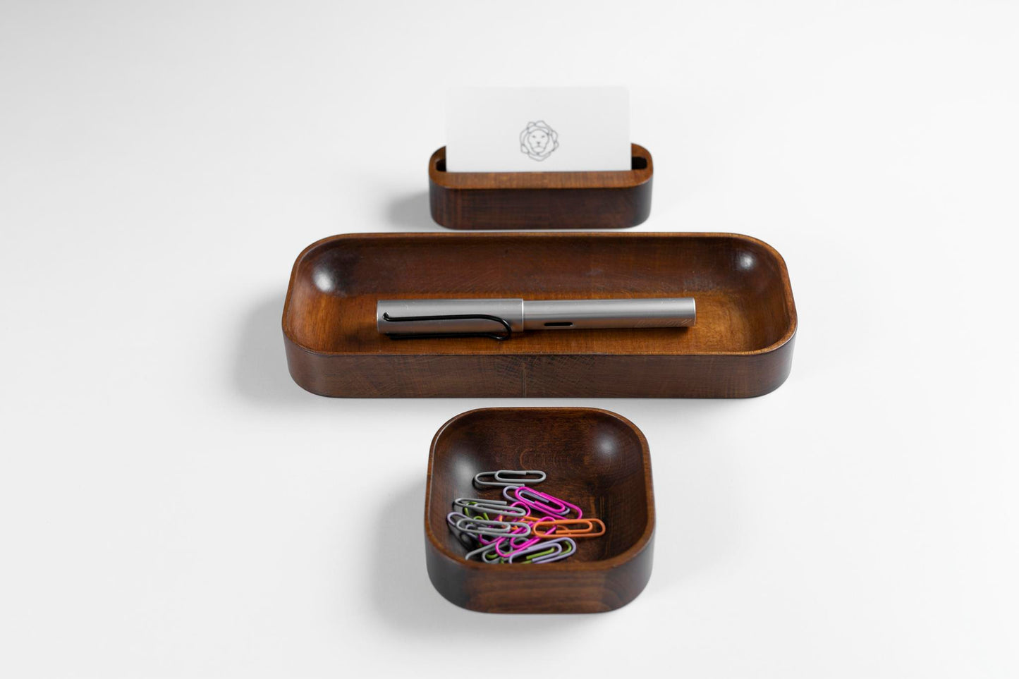 Dark Mahogany Stained Beechwood Paper Clip Holder