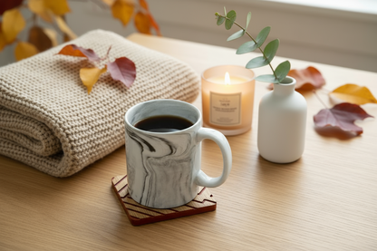 Siyah ve Meşe Zikzak Ahşap Bardak Altlığı