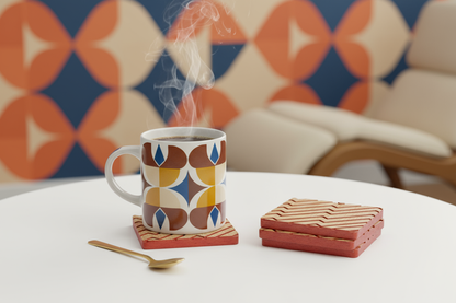 Kırmızı ve Meşe Zikzak Ahşap Bardak Altlığı