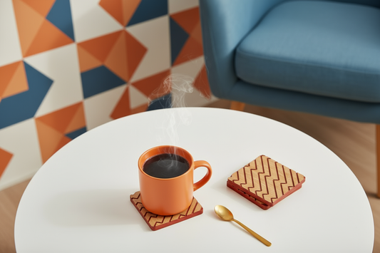 Red and Oak Zigzag Wood Coaster