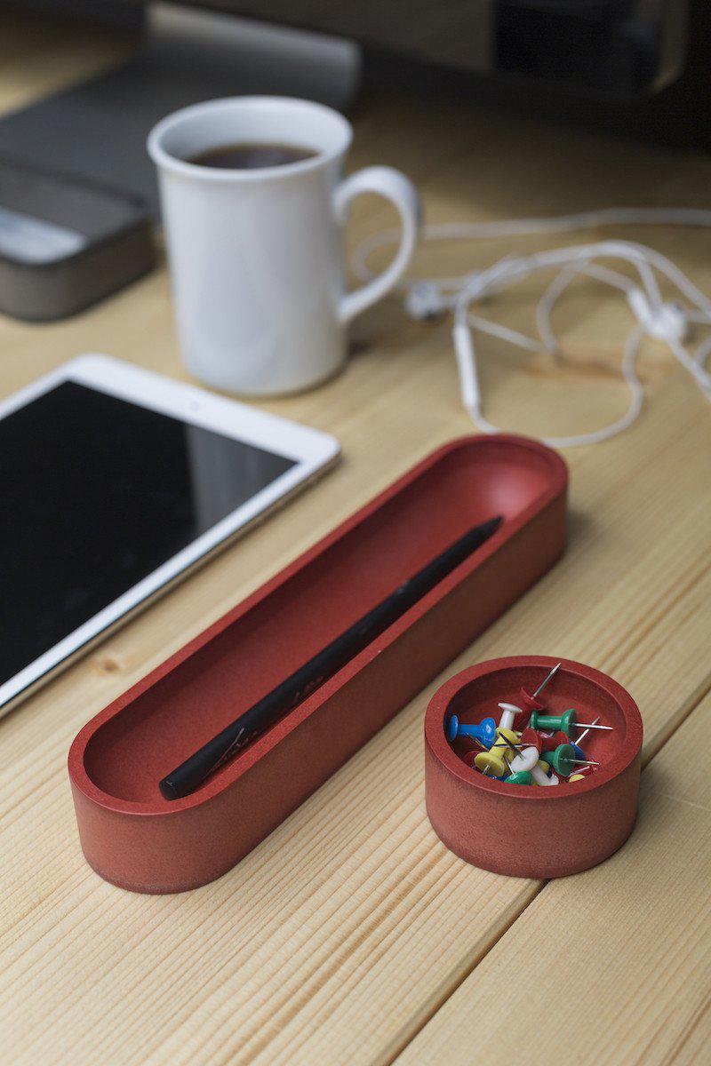 Iulia Red Round Paper Clip Holder Clear Desk Organiser Minimalist Desk Organizer Office Desk Accessories Wood Wooden Paper Clip Holder Iulia