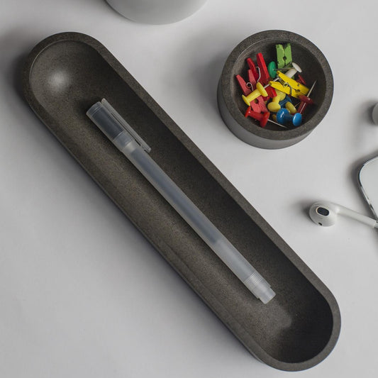 Gray Oval Desk Organizer Set