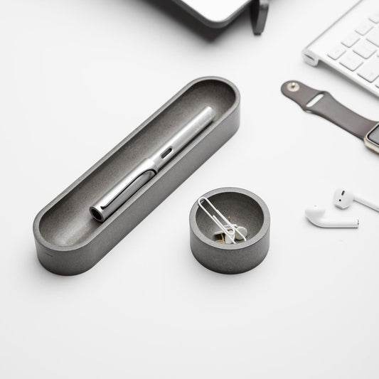 Gray Oval Desk Organizer Set