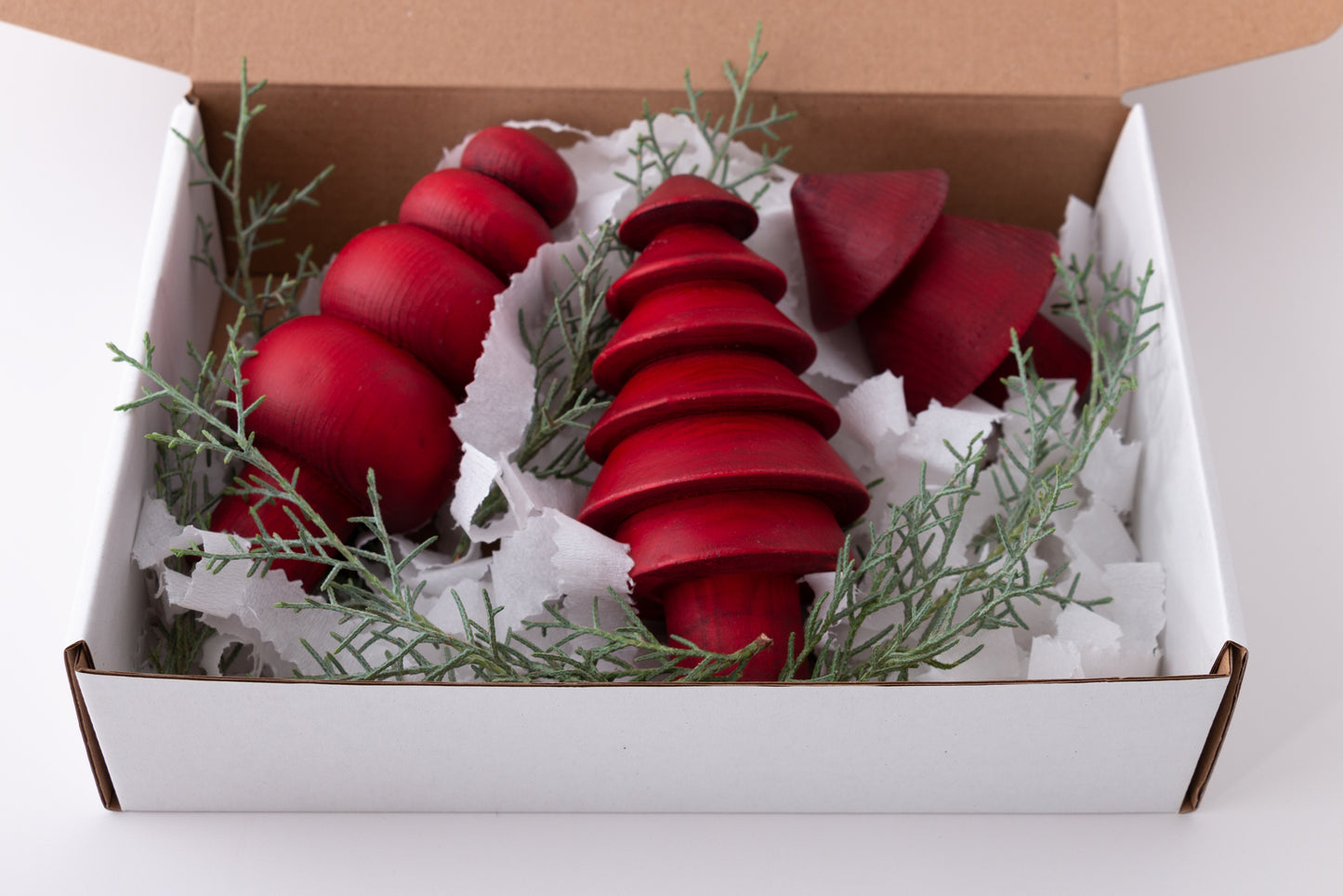 Wooden Christmas Tree Set, Red Stained