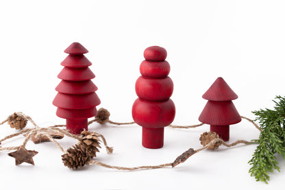 Wooden Christmas Tree Set, Red Stained