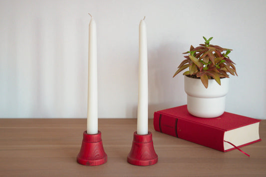 Red Minimalist Candlestick Holder Set, Set of Two