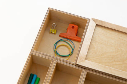 Ahşap Çekmece Düzenleyici Seti, 6 Parçalı Ahşap Saklama Kutuları, Makyaj, Mücevher, Kalem ve Hurda Düzenleyici Tepsiler Kontrplak