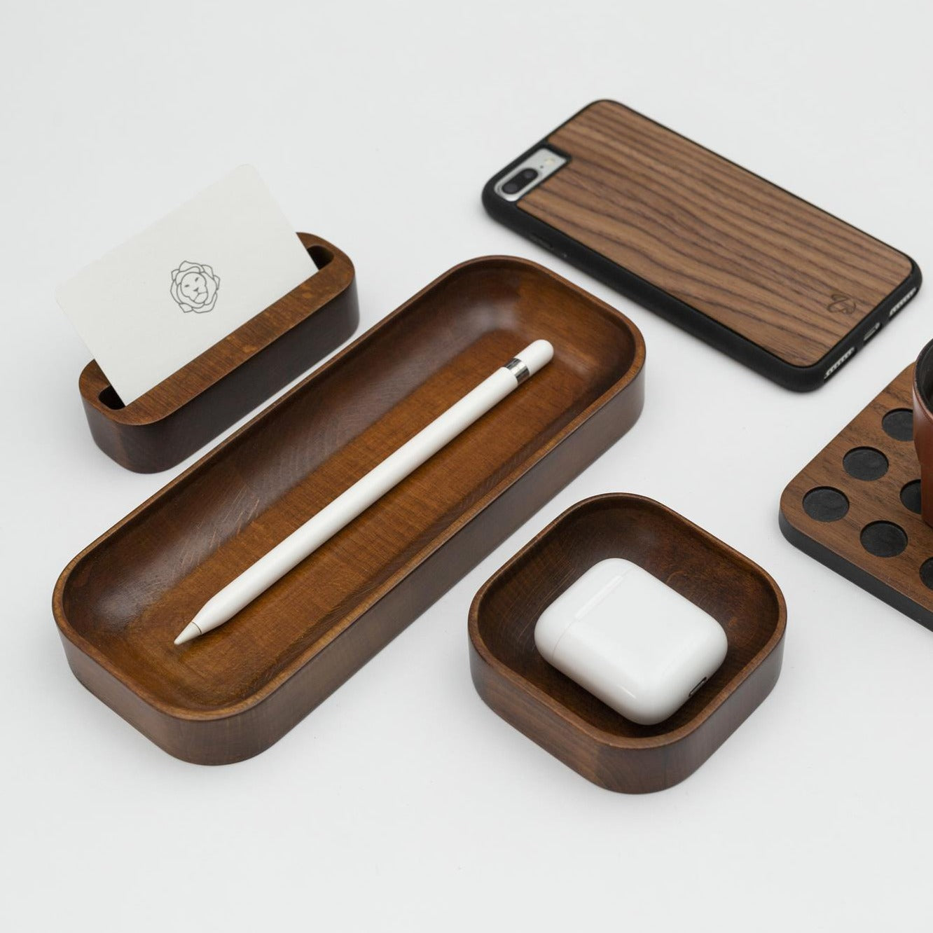 Koyu Maun Boyalı Kayın Ağacı Masa Düzenleyici Seti 