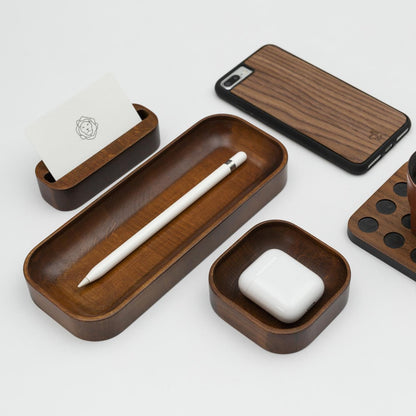 Koyu Maun Boyalı Kayın Ağacı Masa Düzenleyici Seti 