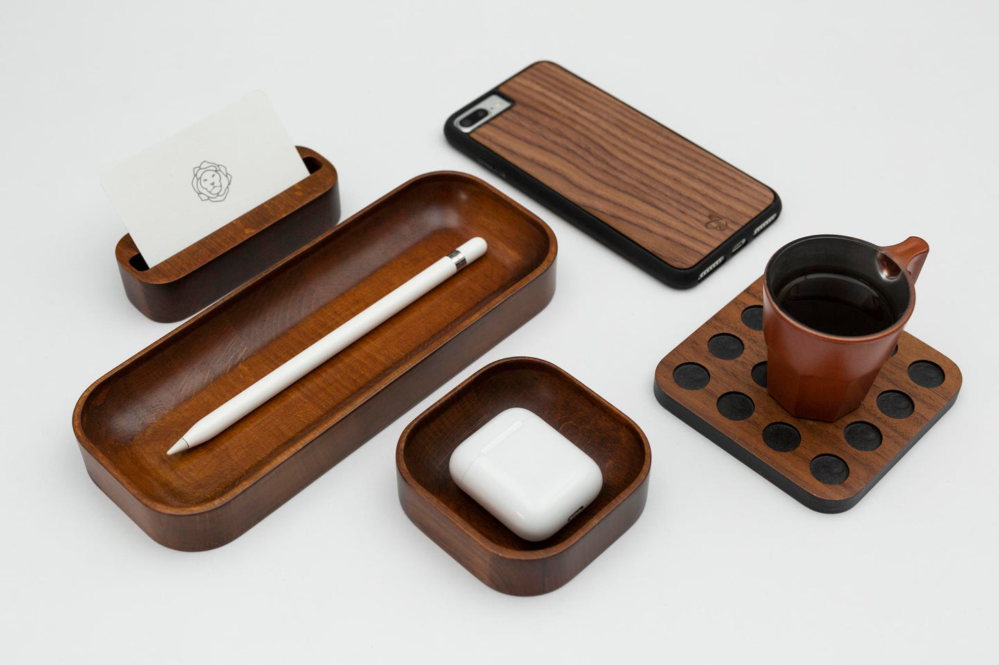 Walnut Stained Beechwood Business Card Holder