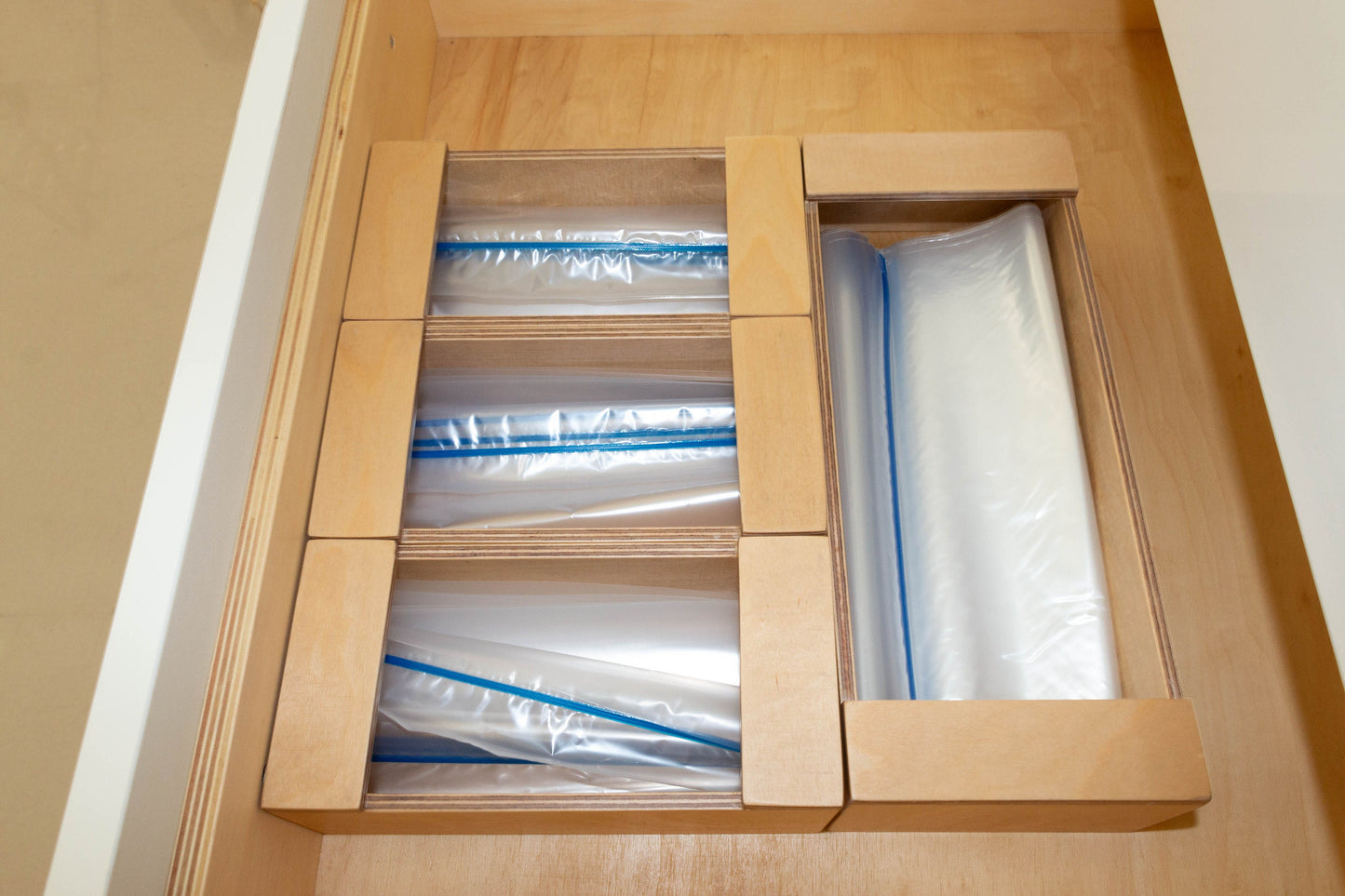 Wood Storage Bag Organizer, Baggie Organizer for Kitchen Drawer