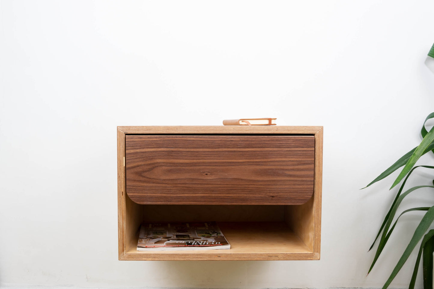 Modern Floating Nightstand with Drawer, Birch Bedside Table Wall Mounted,