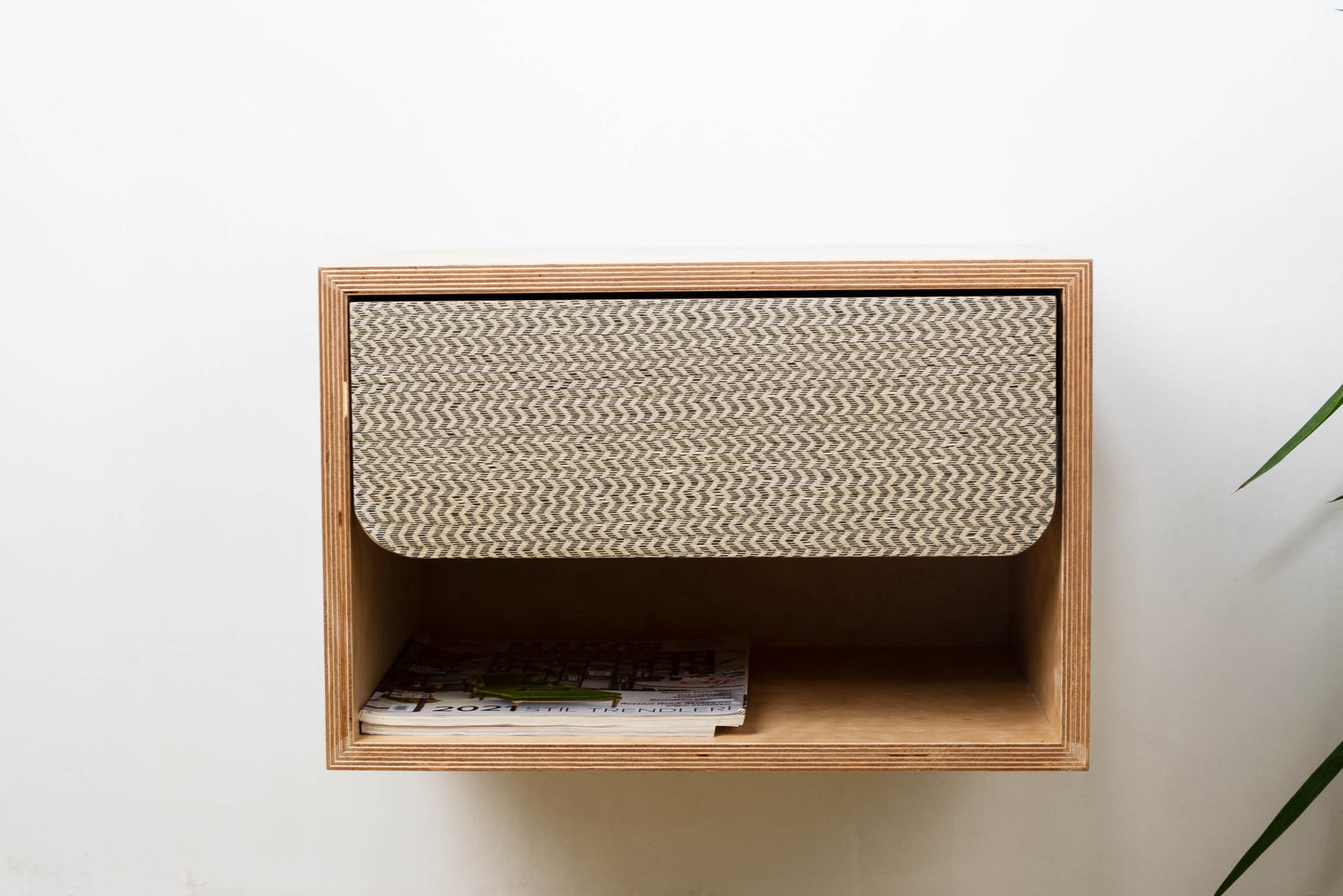 Modern Floating Nightstand with Drawer, Birch Bedside Table Wall Mounted,