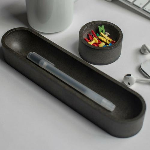Iulia Grey Oval Pen Tray Clear Desk Organiser Desk Organizers Grey Minimalist Desk Organizer Office Desk Accessories Iulia