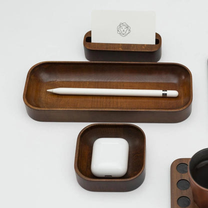 Ceviz Boyalı Kayın Ağacı Masa Düzenleyici Seti 