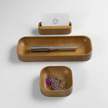 Oak Stained Beechwood Desk Organizer Set