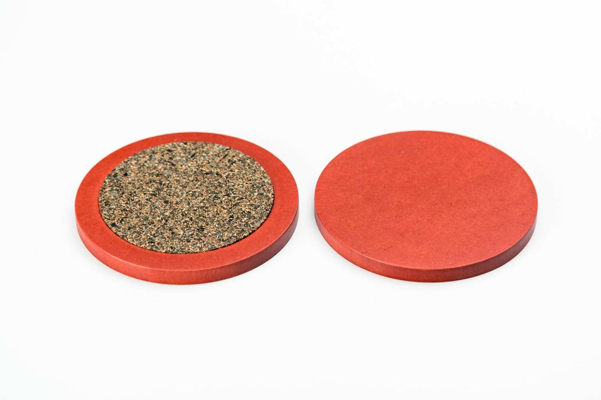Iulia Red Round Wood Coaster With Cork Rubber Bottom Set Coasters Red Round Iulia