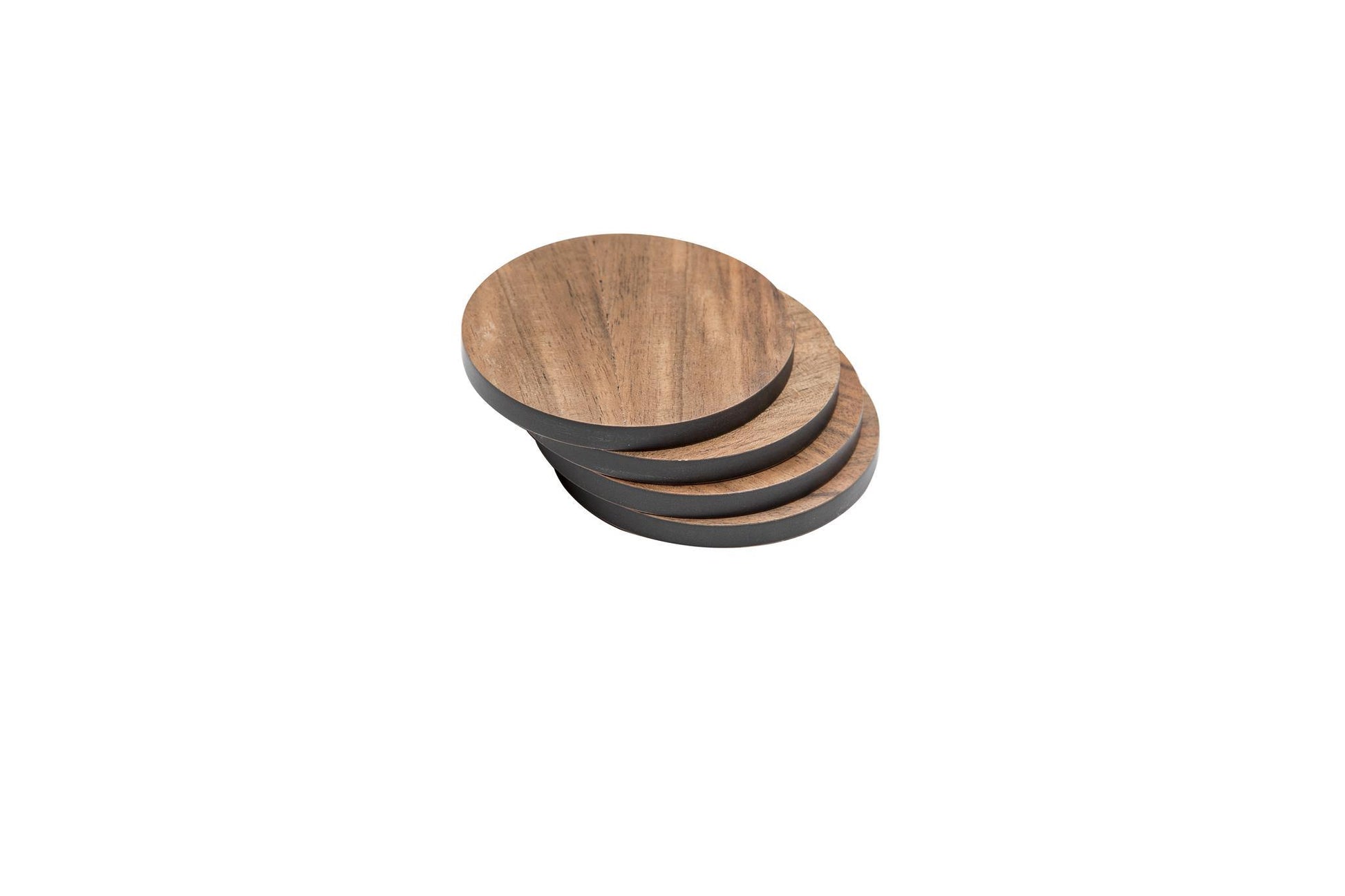 Iulia Walnut And Black Round Wood Coaster With Cork Rubber Bottom Set Black And Walnut Coasters Standard Iulia