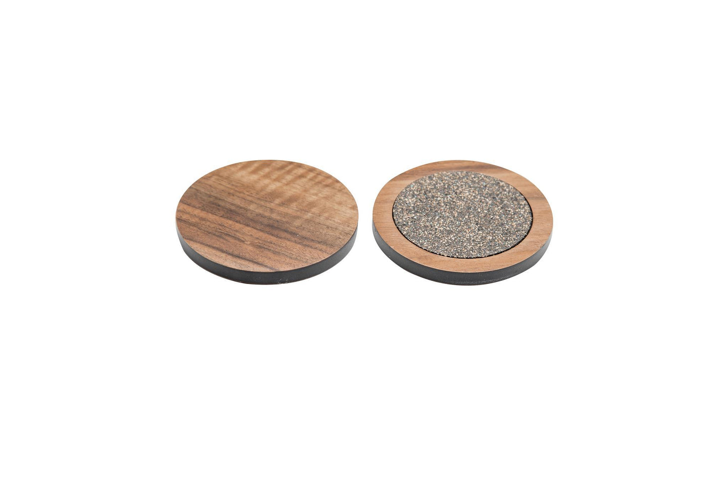 Iulia Walnut And Black Round Wood Coaster With Cork Rubber Bottom Set Black And Walnut Coasters Standard Iulia