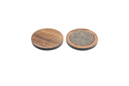 Iulia Walnut And Black Round Wood Coaster With Cork Rubber Bottom Set Black And Walnut Coasters Standard Iulia